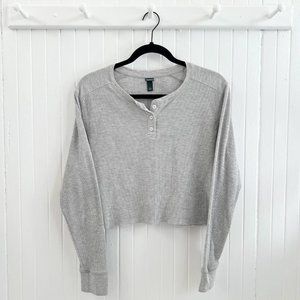 Wild Fable Waffle Cropped Quarter Button Down Long Sleeve Size XL